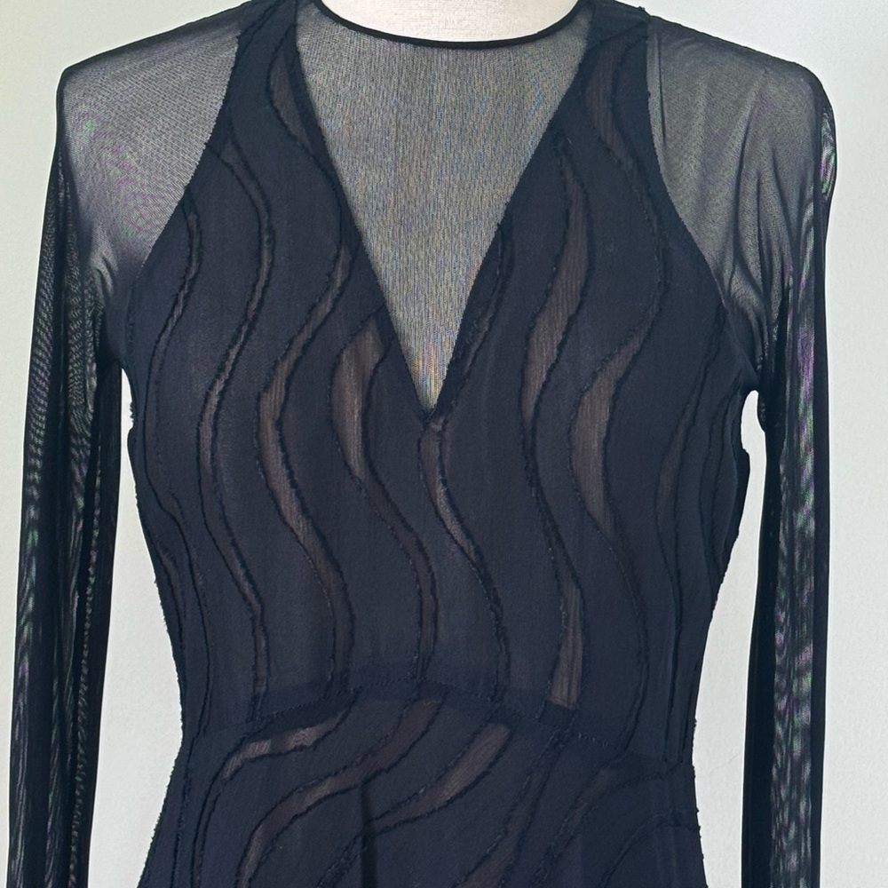 Vtg MARY MCFADDEN Collection MMcF Silk Black sheer Long Sleeve Dress size 8